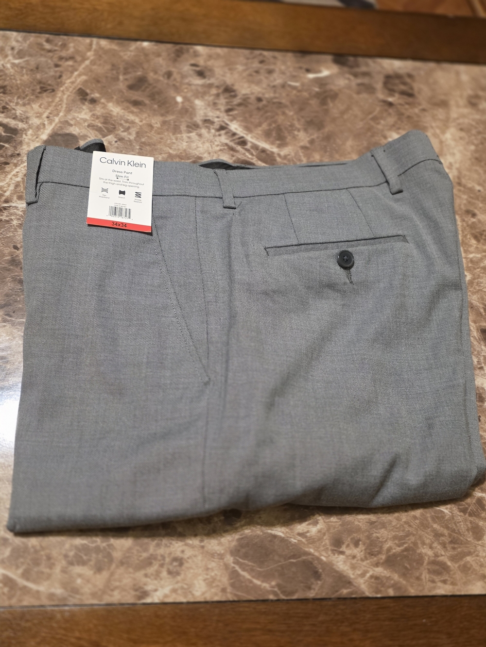 Calvin Klein Men's Slim Fit Gray Flat-Front Dress Pants